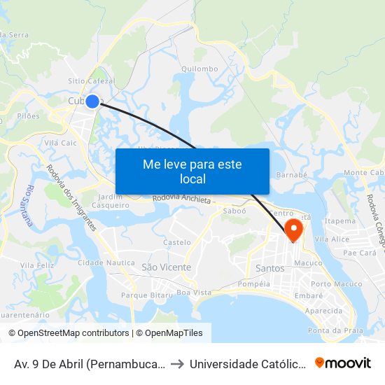 Av. 9 De Abril (Pernambucanas/Florence) to Universidade Católica De Santos map