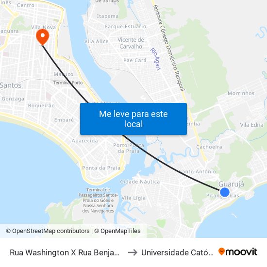 Rua Washington X Rua Benjamin Constant (Centro) to Universidade Católica De Santos map