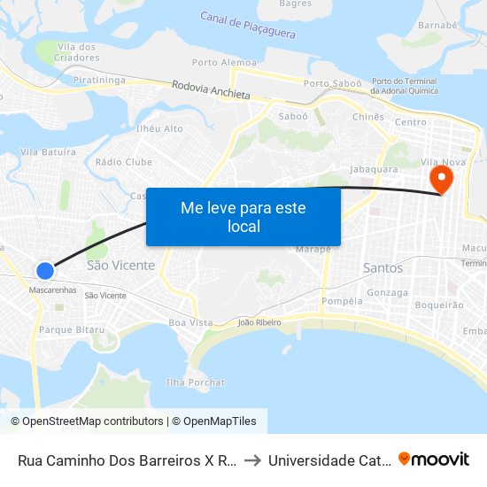 Rua Caminho Dos Barreiros X Rua Saulo De Castro Bicudo to Universidade Católica De Santos map