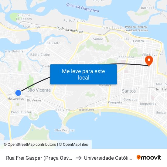 Rua Frei Gaspar (Praça Osvaldo Cruz/Extra) to Universidade Católica De Santos map