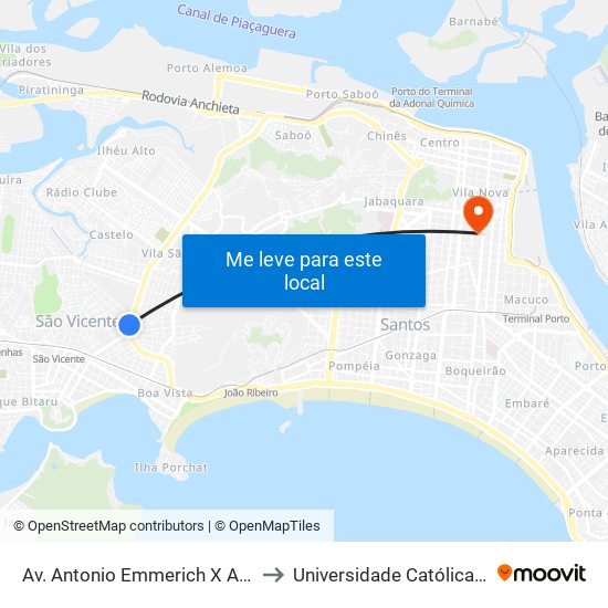 Av. Antonio Emmerich  X Av. 9 De Julho to Universidade Católica De Santos map