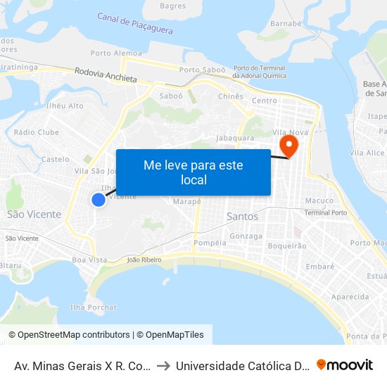 Av. Minas Gerais X R. Costa Rêgo to Universidade Católica De Santos map