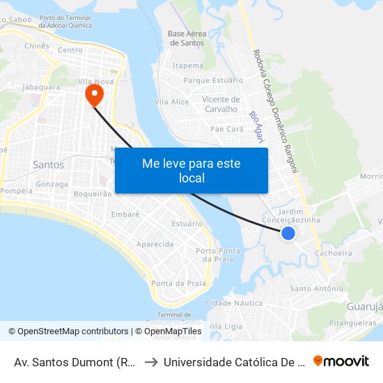 Av. Santos Dumont (Roldão) to Universidade Católica De Santos map