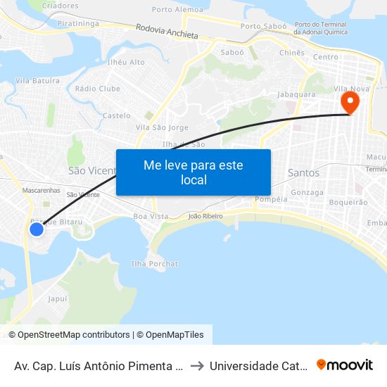 Av. Cap. Luís Antônio Pimenta (Centro De Convenções) to Universidade Católica De Santos map
