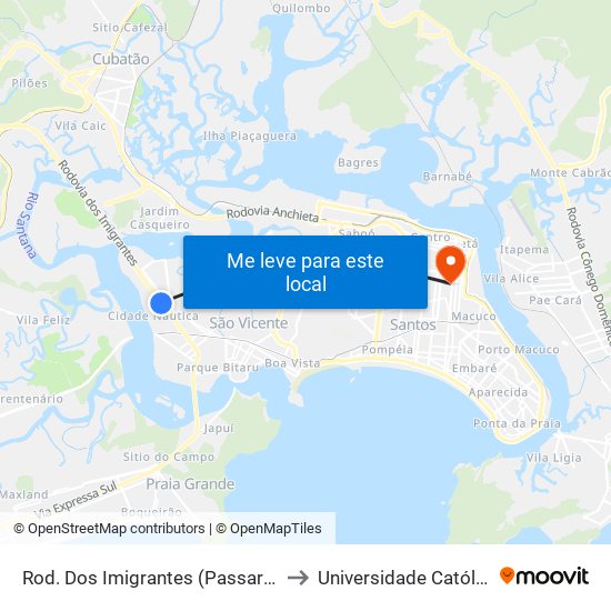 Rod. Dos Imigrantes (Passarela Cidade Náutica) to Universidade Católica De Santos map