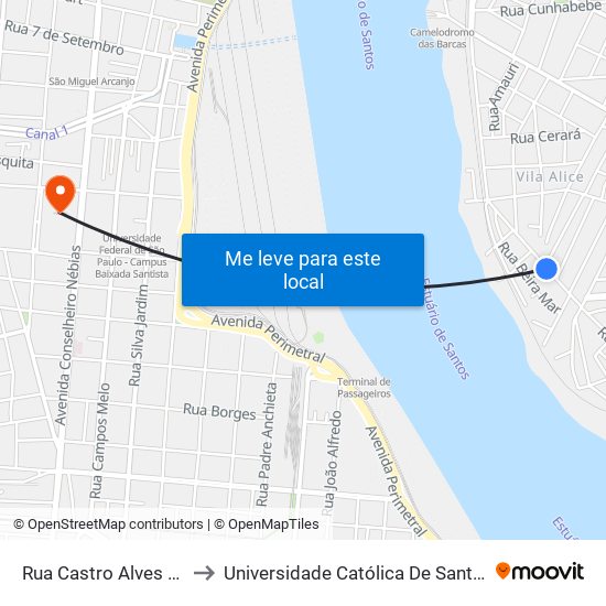 Rua Castro Alves 68 to Universidade Católica De Santos map