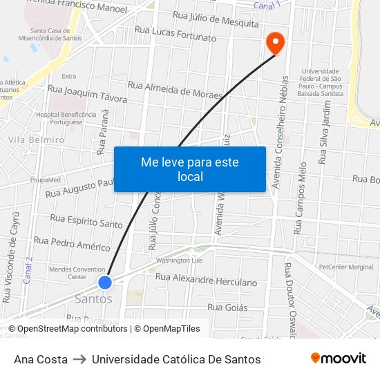 Ana Costa to Universidade Católica De Santos map