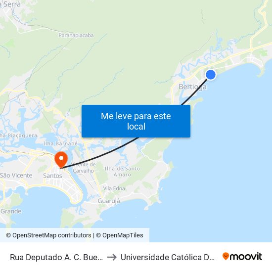 Rua Deputado A. C. Bueno, 205 to Universidade Católica De Santos map