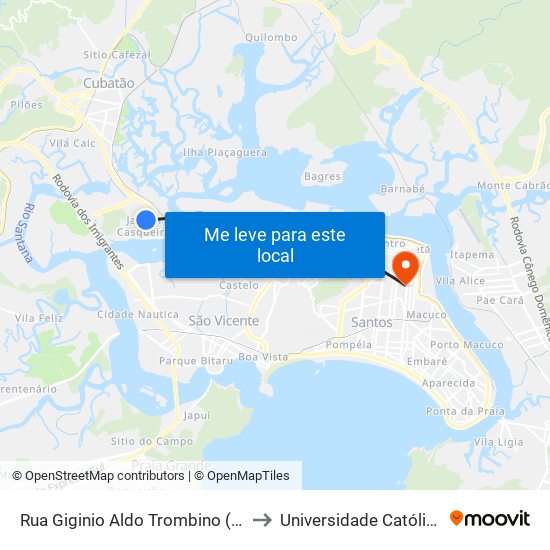 Rua Giginio Aldo Trombino (Padaria São Luiz) to Universidade Católica De Santos map