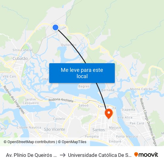 Av. Plínio De Queirós (Jbs) to Universidade Católica De Santos map