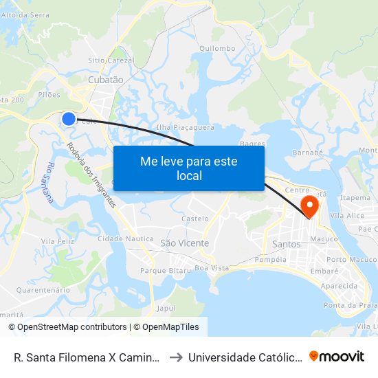 R. Santa Filomena X Caminho Santa Cecília to Universidade Católica De Santos map