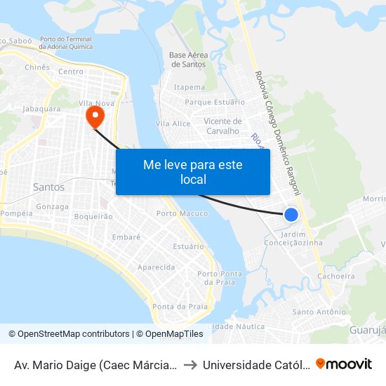 Av. Mario Daige (Caec Márcia Regina Dos Santos) to Universidade Católica De Santos map