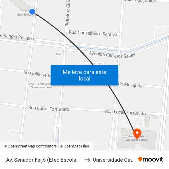 Av. Senador Feijó (Etec Escolástica Rosa) Intermunicipais to Universidade Católica De Santos map