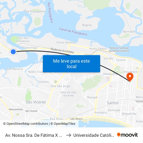 Av. Nossa Sra. De Fátima X Rua Carlos Gomes to Universidade Católica De Santos map