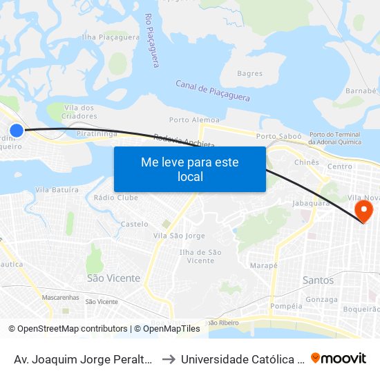 Av. Joaquim Jorge Peralta (Kalabalis) to Universidade Católica De Santos map