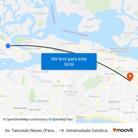 Av. Tancredo Neves (Passarela Samu) to Universidade Católica De Santos map