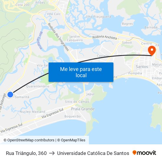 Rua Triângulo, 360 to Universidade Católica De Santos map