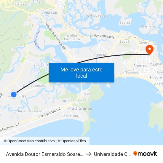 Avenida Doutor Esmeraldo Soares Tarquínio De Campos Filho, 1128 to Universidade Católica De Santos map