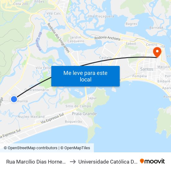Rua Marcílio Dias Horneaux, 1010 to Universidade Católica De Santos map