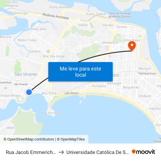 Rua Jacob Emmerich, 121 to Universidade Católica De Santos map