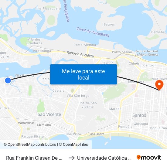 Rua Franklin Clasen De Moura, 175 to Universidade Católica De Santos map