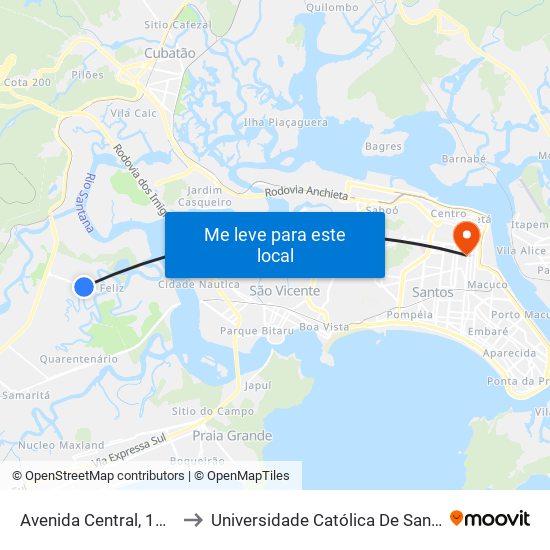 Avenida Central, 1118 to Universidade Católica De Santos map