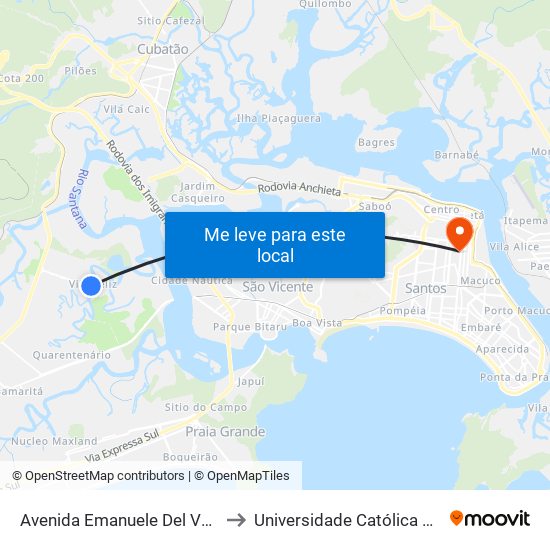 Avenida Emanuele Del Vechio, 300 to Universidade Católica De Santos map