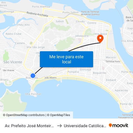 Av. Prefeito José Monteiro (Carrefour) to Universidade Católica De Santos map