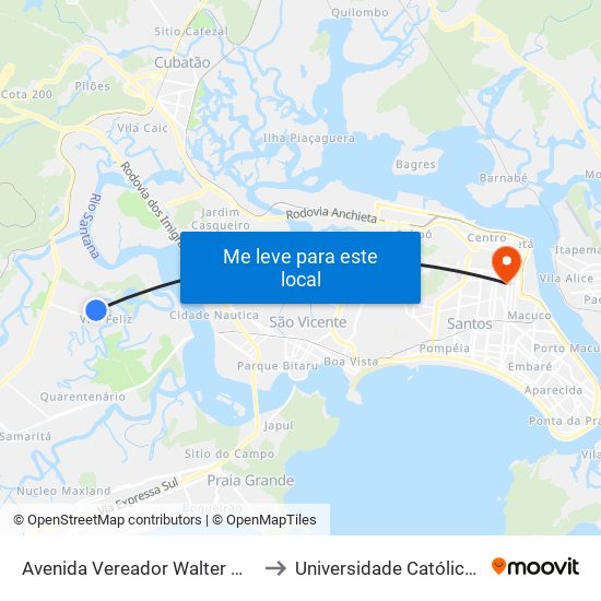 Avenida Vereador Walter Melarato, 1513 to Universidade Católica De Santos map