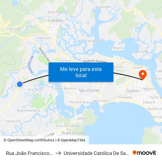 Rua João Francisco, 80 to Universidade Católica De Santos map