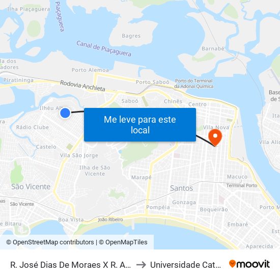 R. José Dias De Moraes X R. Adriano Dias Dos Santos to Universidade Católica De Santos map