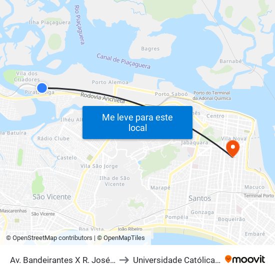 Av. Bandeirantes X R. José Pinto Blandi to Universidade Católica De Santos map