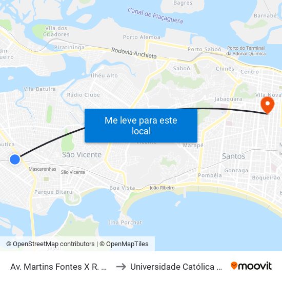Av. Martins Fontes X R. André Retz to Universidade Católica De Santos map