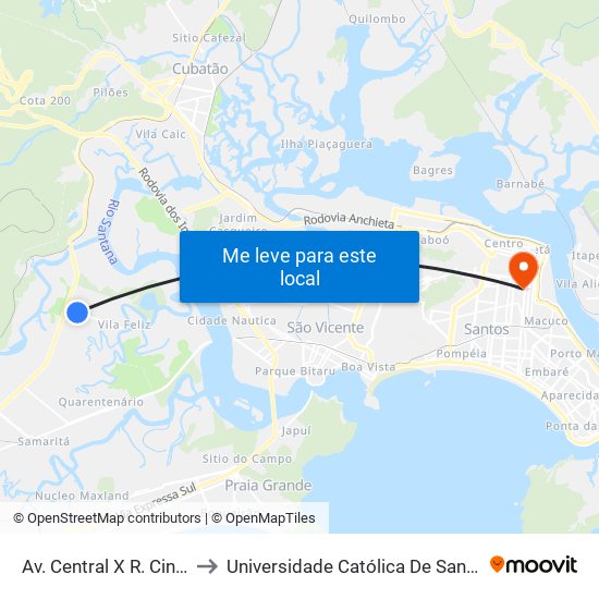 Av. Central X R. Cinco to Universidade Católica De Santos map