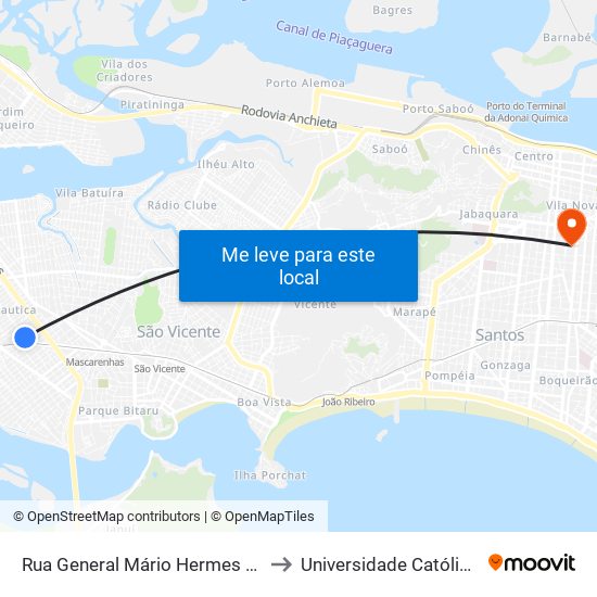 Rua General Mário Hermes Da Fonseca, 577 to Universidade Católica De Santos map