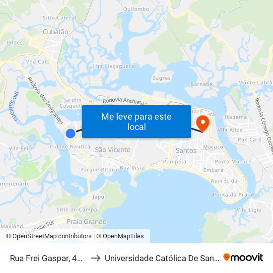 Rua Frei Gaspar, 4225 to Universidade Católica De Santos map