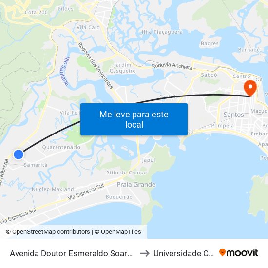 Avenida Doutor Esmeraldo Soares Tarquínio De Campos Filho, 323 to Universidade Católica De Santos map