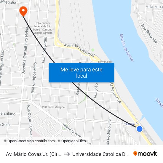 Av. Mário Covas Jr. (Citrosuco) to Universidade Católica De Santos map