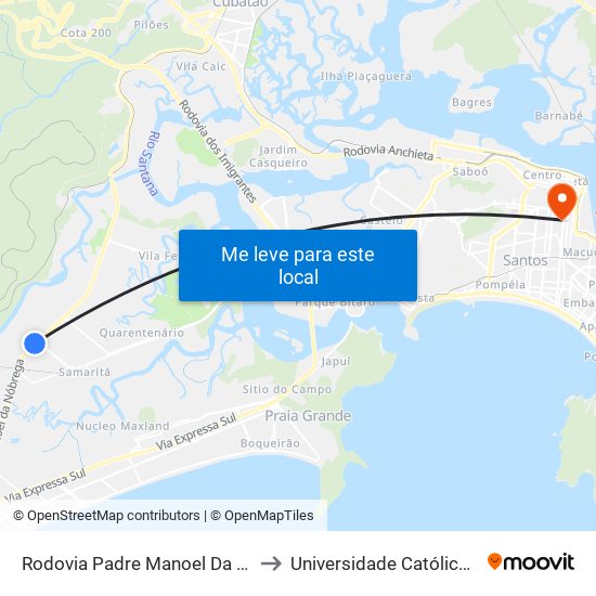 Rodovia Padre Manoel Da Nóbrega, 320 to Universidade Católica De Santos map