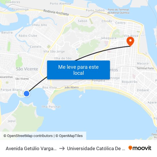 Avenida Getúlio Vargas, 152 to Universidade Católica De Santos map