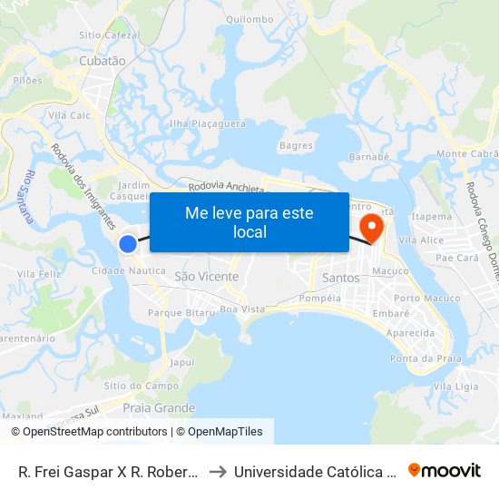 R. Frei Gaspar X R. Roberto Andraus to Universidade Católica De Santos map