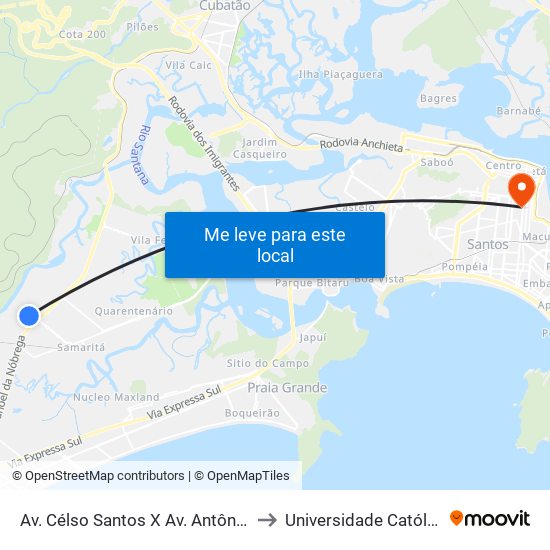 Av. Célso Santos X Av. Antônio Bueno Capolupo to Universidade Católica De Santos map