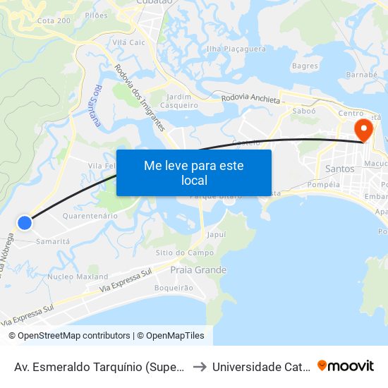 Av. Esmeraldo Tarquínio (Supermercado Flor Do Parque) to Universidade Católica De Santos map