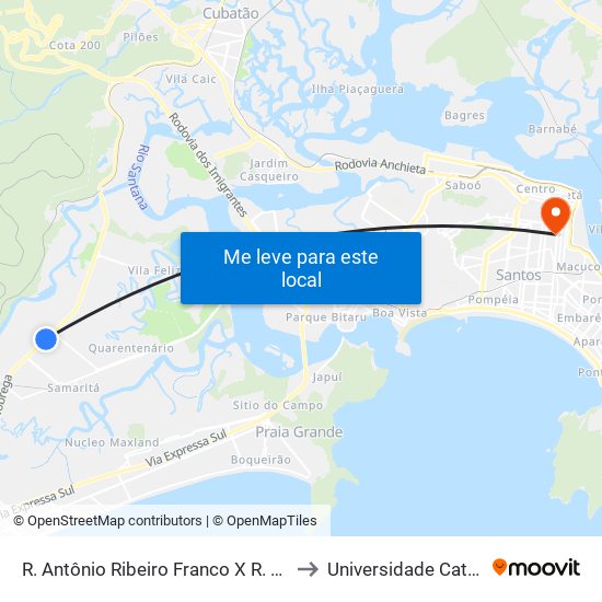 R. Antônio Ribeiro Franco X R. Tenente José Dos Santos to Universidade Católica De Santos map