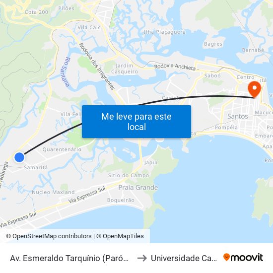 Av. Esmeraldo Tarquínio (Paróquia Nossa Sra. Auxiliadora) to Universidade Católica De Santos map