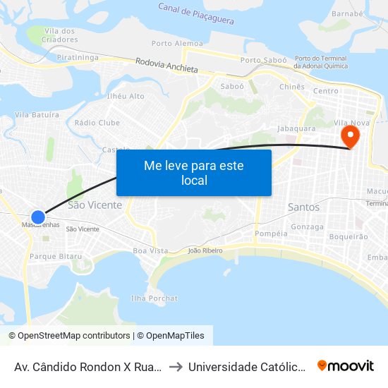 Av. Cândido Rondon X Rua Monte Plano to Universidade Católica De Santos map