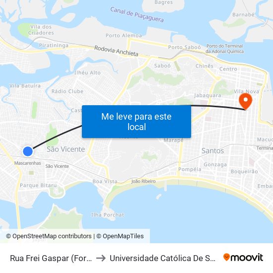 Rua Frei Gaspar (Fortec) to Universidade Católica De Santos map