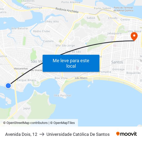 Avenida Dois, 12 to Universidade Católica De Santos map