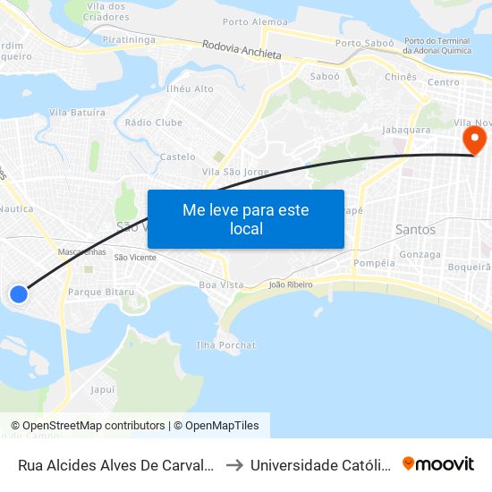 Rua Alcides Alves De Carvalho X Rua Do Meio to Universidade Católica De Santos map