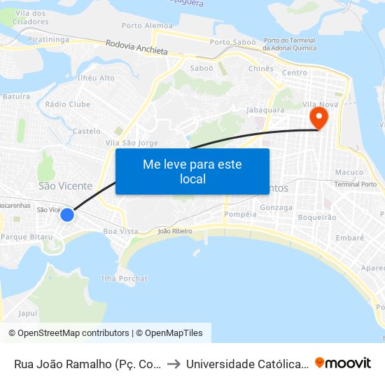 Rua João Ramalho (Pç. Coronel Lopes) to Universidade Católica De Santos map